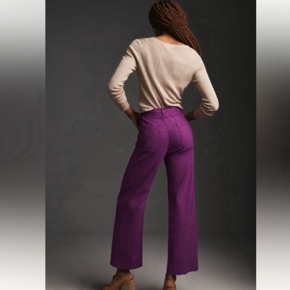 Anthropologie Maeve | The Colette Cropped Wide-Leg Pants in Purple ~ US 29 - Picture 2 of 7